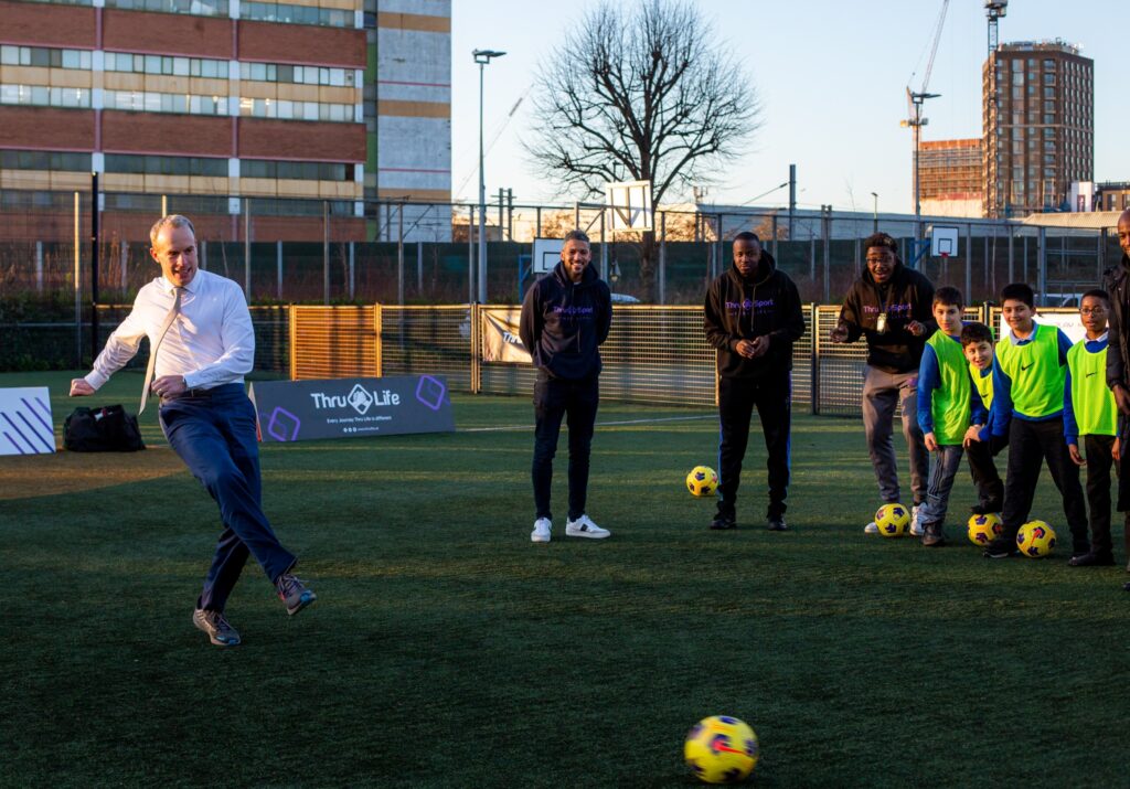 Deputy PM Dominic Raab takes part in penalty practice alongside benefitting from the programme.