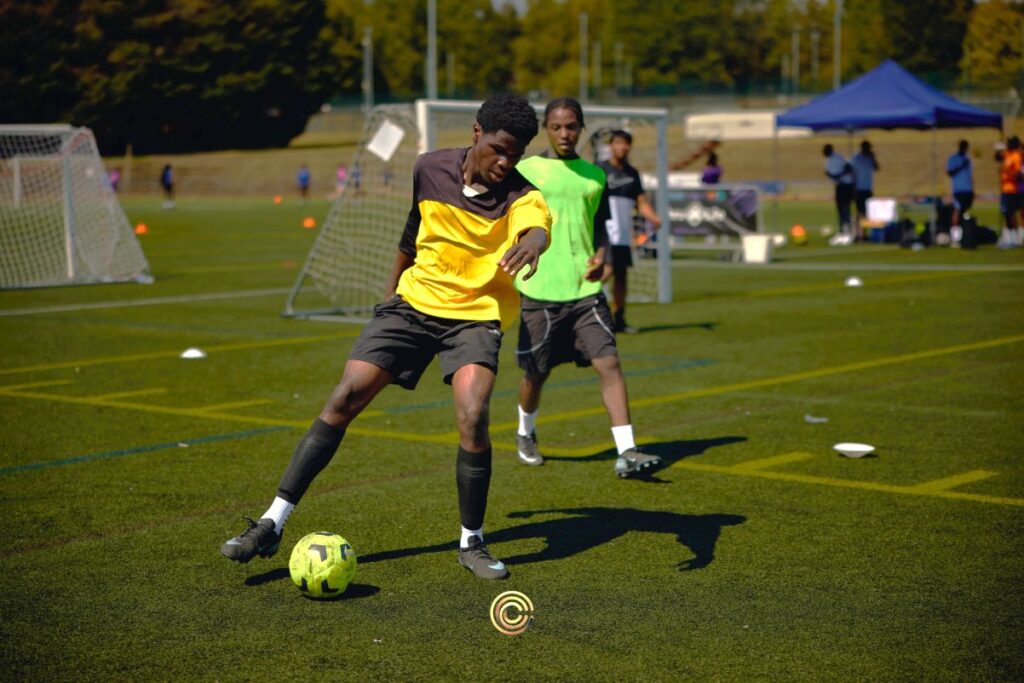 Young boys playing football